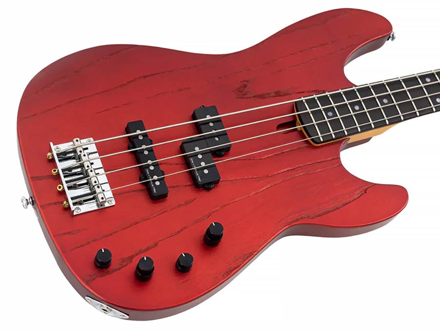 Sire Basses - P6 4/car - Mahogany+Ash Top 4-String Active Bass Guitar – Apple Red