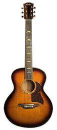 mini jumbo guitar, solid spruce top, flamed okoume b&s, amara ebony fb, vint sunburst, EQ + gigbag