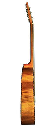 mini jumbo guitar, solid spruce top, flamed okoume b&s, amara ebony fb, vint sunburst, EQ + gigbag