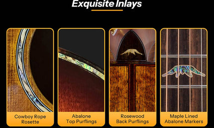 mini jumbo guitar, solid spruce top, flamed okoume b&s, amara ebony fb, vint sunburst, EQ + gigbag
