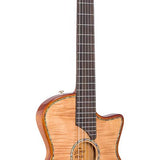 hollow body electric nylon guitar, spruce top, mahogany body, amara ebony fb, nat + hard shell case
