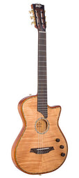 hollow body electric nylon guitar, spruce top, mahogany body, amara ebony fb, nat + hard shell case