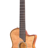 hollow body electric nylon guitar, spruce top, mahogany body, amara ebony fb, nat + hard shell case
