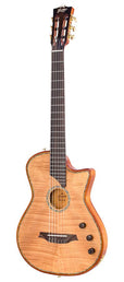 hollow body electric nylon guitar, spruce top, mahogany body, amara ebony fb, nat + hard shell case
