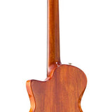 hollow body electric nylon guitar, spruce top, mahogany body, amara ebony fb, nat + hard shell case