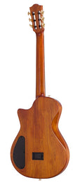 hollow body electric nylon guitar, spruce top, mahogany body, amara ebony fb, nat + hard shell case