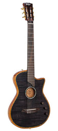 hollow body electric nylon guitar, spruce top, mahogany body, amara ebony fb, tbk + hard shell case