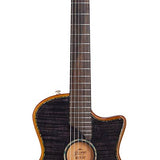 hollow body electric nylon guitar, spruce top, mahogany body, amara ebony fb, tbk + hard shell case