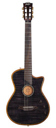 hollow body electric nylon guitar, spruce top, mahogany body, amara ebony fb, tbk + hard shell case