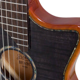 hollow body electric nylon guitar, spruce top, mahogany body, amara ebony fb, tbk + hard shell case