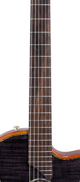 hollow body electric nylon guitar, spruce top, mahogany body, amara ebony fb, tbk + hard shell case