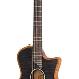 hollow body electric nylon guitar, spruce top, mahogany body, amara ebony fb, tbk + hard shell case