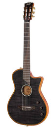 hollow body electric nylon guitar, spruce top, mahogany body, amara ebony fb, tbk + hard shell case