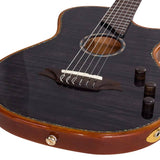 hollow body electric nylon guitar, spruce top, mahogany body, amara ebony fb, tbk + hard shell case