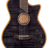 hollow body electric nylon guitar, spruce top, mahogany body, amara ebony fb, tbk + hard shell case