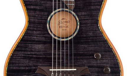 hollow body electric nylon guitar, spruce top, mahogany body, amara ebony fb, tbk + hard shell case