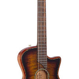 hollow body electric nylon guitar, spruce top, mahogany body, amara ebony fb, 3ts + hard shell case