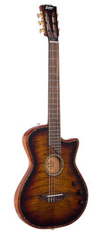 hollow body electric nylon guitar, spruce top, mahogany body, amara ebony fb, 3ts + hard shell case