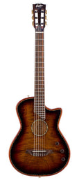 hollow body electric nylon guitar, spruce top, mahogany body, amara ebony fb, 3ts + hard shell case