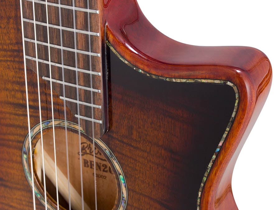 hollow body electric nylon guitar, spruce top, mahogany body, amara ebony fb, 3ts + hard shell case