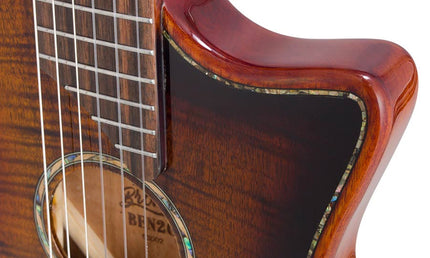 hollow body electric nylon guitar, spruce top, mahogany body, amara ebony fb, 3ts + hard shell case