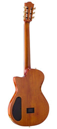 hollow body electric nylon guitar, spruce top, mahogany body, amara ebony fb, 3ts + hard shell case