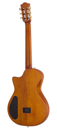 hollow body electric nylon guitar, spruce top, mahogany body, amara ebony fb, 3ts + hard shell case