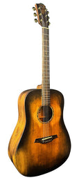 dreadnought guitar all solid tonewoods, amara ebony fb, historic sunburst, and heavy duty bag
