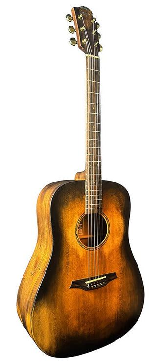 dreadnought guitar all solid tonewoods, amara ebony fb, historic sunburst, and heavy duty bag