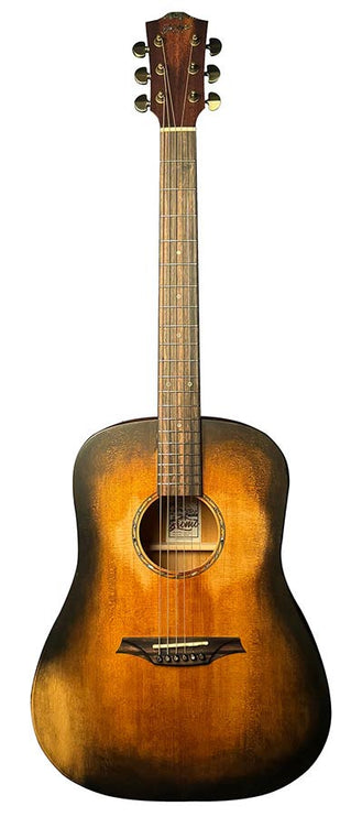 dreadnought guitar all solid tonewoods, amara ebony fb, historic sunburst, and heavy duty bag