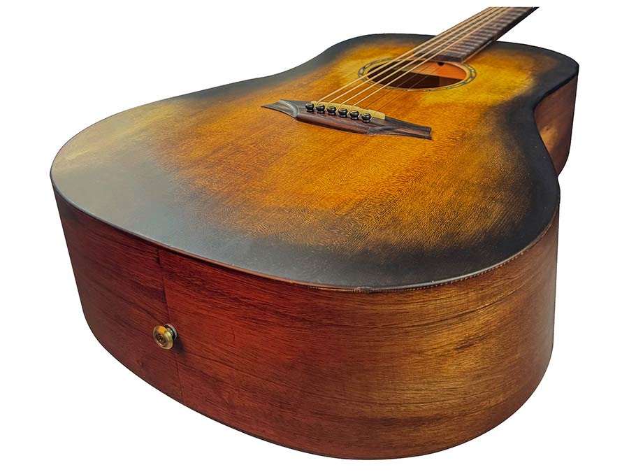 dreadnought guitar all solid tonewoods, amara ebony fb, historic sunburst, and heavy duty bag