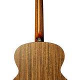 mini jumbo acoustic guitar, solid mahogany top, walnut b&s, amara ebony fb, black, padded bag