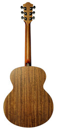 mini jumbo acoustic guitar, solid mahogany top, walnut b&s, amara ebony fb, black, padded bag