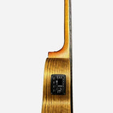 mini jumbo acoustic guitar, solid mahogany top, walnut b&s, amara ebony fb, black, padded bag