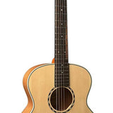 mini jumbo acoustic guitar, solid spruce top, amara ebony fb, natural, sponge padded bag