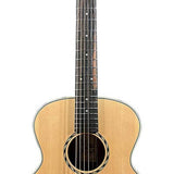 mini jumbo acoustic guitar, solid spruce top, amara ebony fb, natural, sponge padded bag