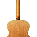 mini jumbo acoustic guitar, solid spruce top, amara ebony fb, natural, sponge padded bag
