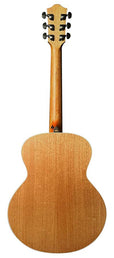 mini jumbo acoustic guitar, solid spruce top, amara ebony fb, natural, sponge padded bag