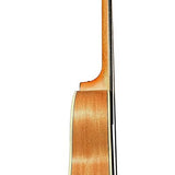 mini jumbo acoustic guitar, solid spruce top, amara ebony fb, natural, sponge padded bag