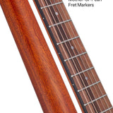 mini jumbo acoustic guitar, solid spruce top, amara ebony fb, natural, sponge padded bag