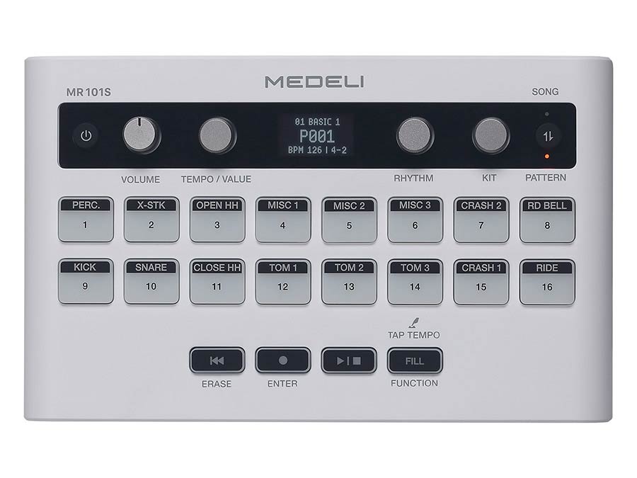 Medeli - MR101S - rhythm machine, 16 touch sensitive pads, OLED display, USB-C or battery powered, incl – Battery Powered,