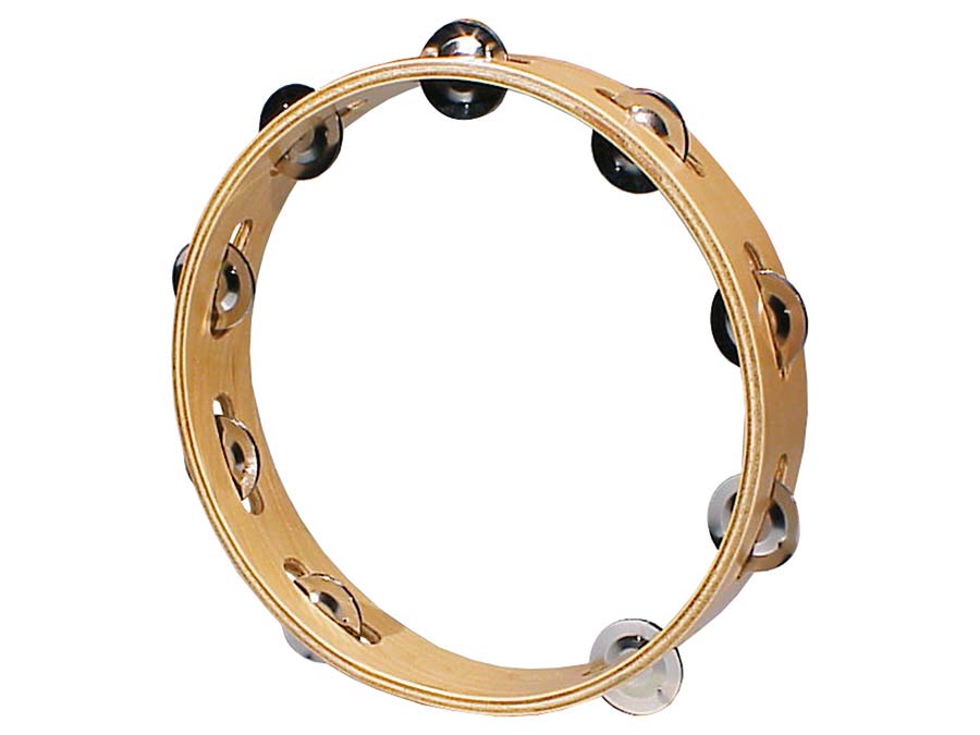 tambourine, no drum head, wood, 10", 9 zils