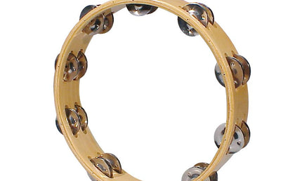 tambourine, no drum head, wood, 10", 18 zils