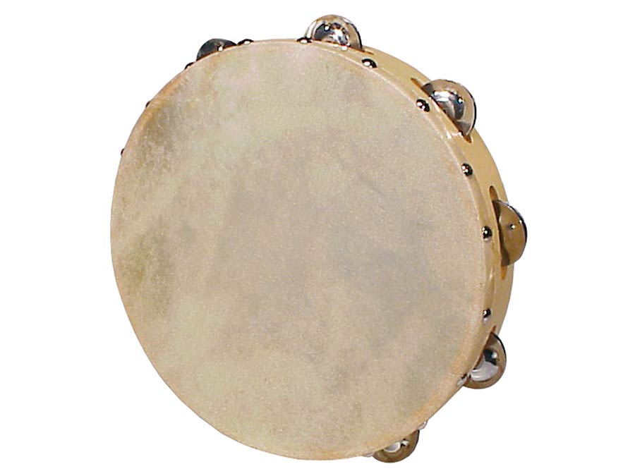 tambourine, rawhide skin, wood, 10", 9 zils