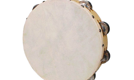 tambourine, rawhide skin, wood, 10", 18 zils