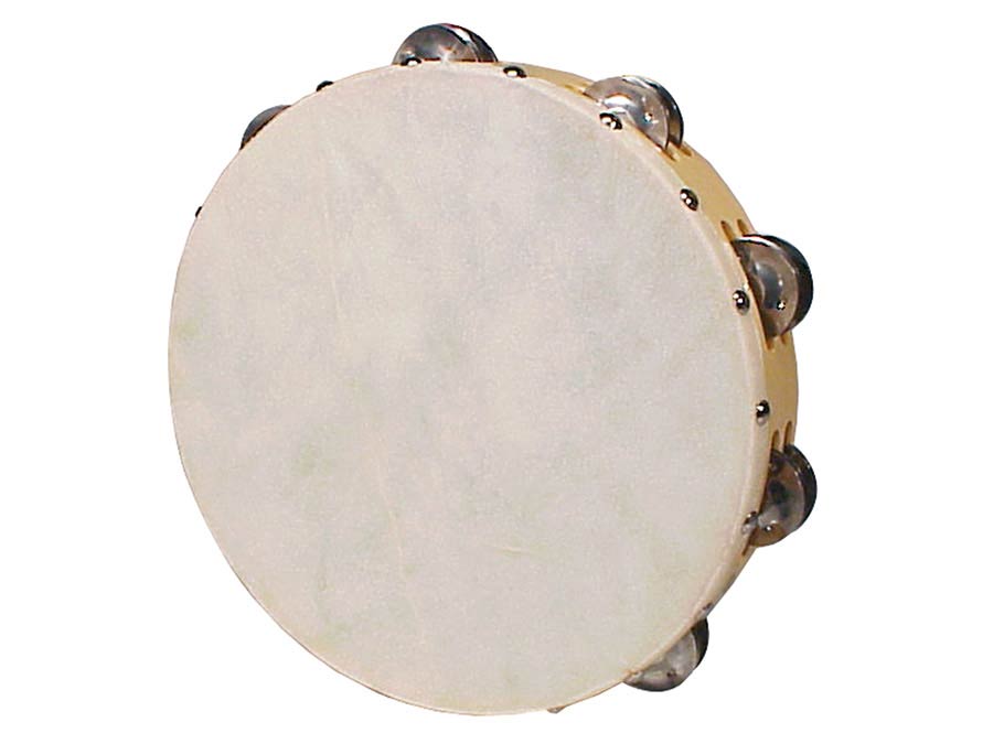 tambourine, rawhide skin, wood, 10", 18 zils