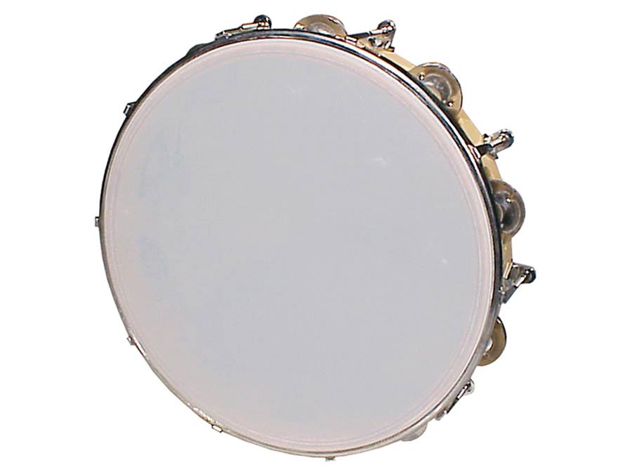 tambourine, plastic drum head, 10", 9 zils, wood, tunable