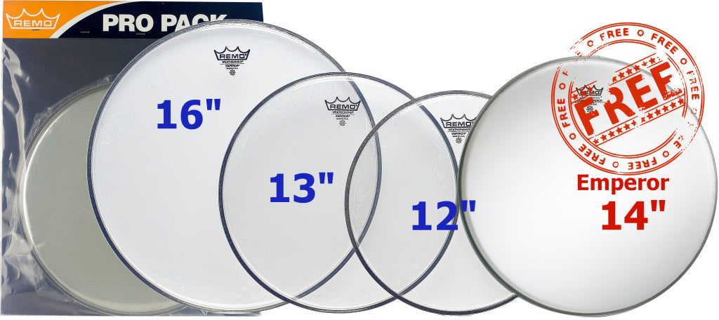 Remo - PP-0312-BE - ProPack (12", 13", 16" Emperor Clear + FREE 14" BE-0114-00)