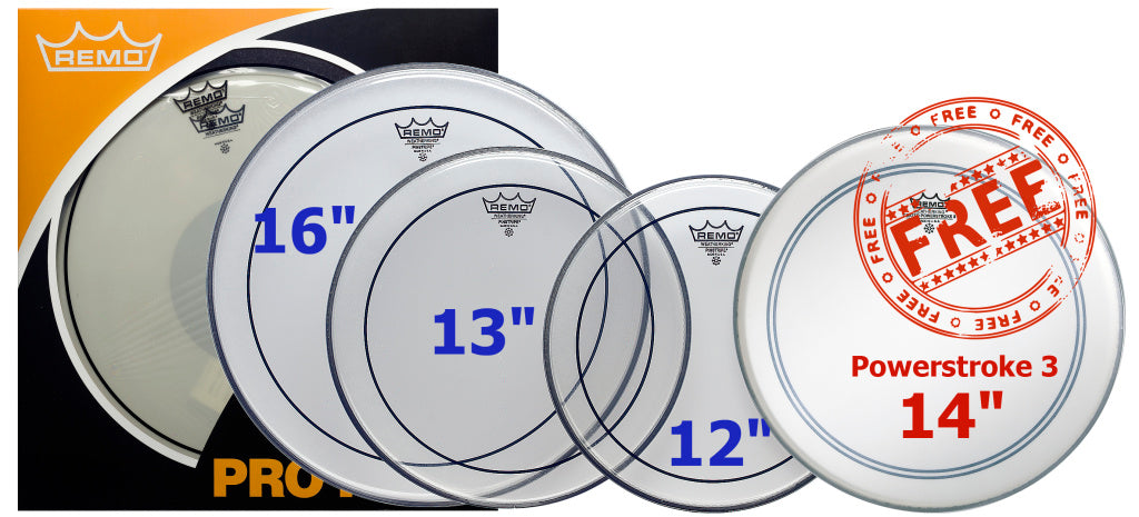 Remo - PP-0312-PS - ProPack (12", 13", 16" Pinstripe Clear + FREE 14" P3-0114-BP)