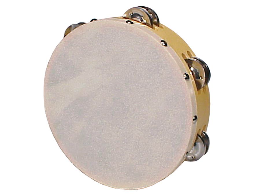 tambourine, rawhide skin, wood, 8", 12 zils